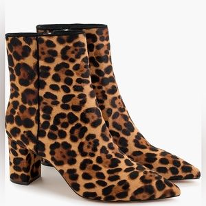 J. Crew Pointed-toe Sadie boots in leopard calf hair